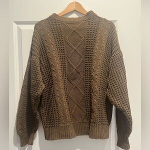 Pure stuff Men's Brown Cable Knit Sweater